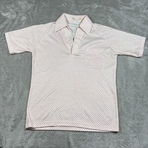 Vintage Disco Polo Shirt Mens Small White Red Polka Dot 70s Point Collar Retro